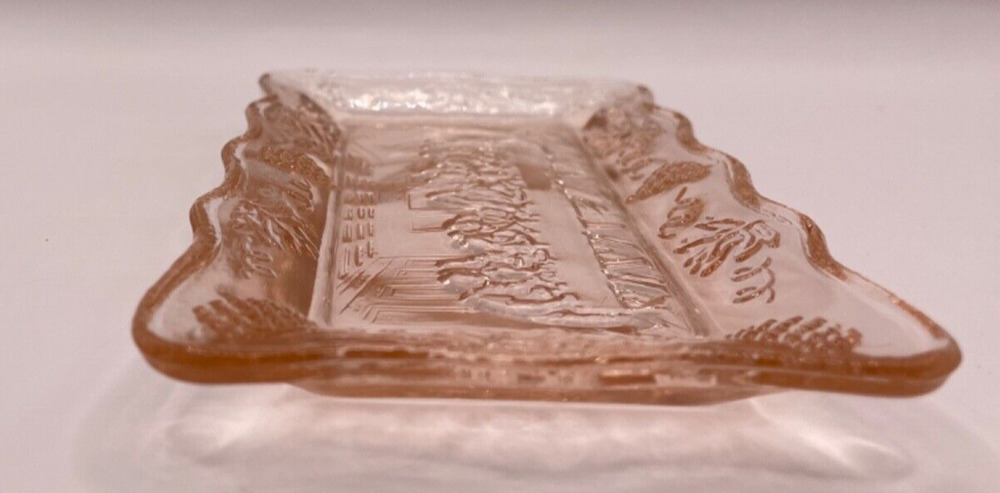 Tiara Indiana Glass Mini Lord's Last Supper Trinket Dish Tray Plate Pink Grapes